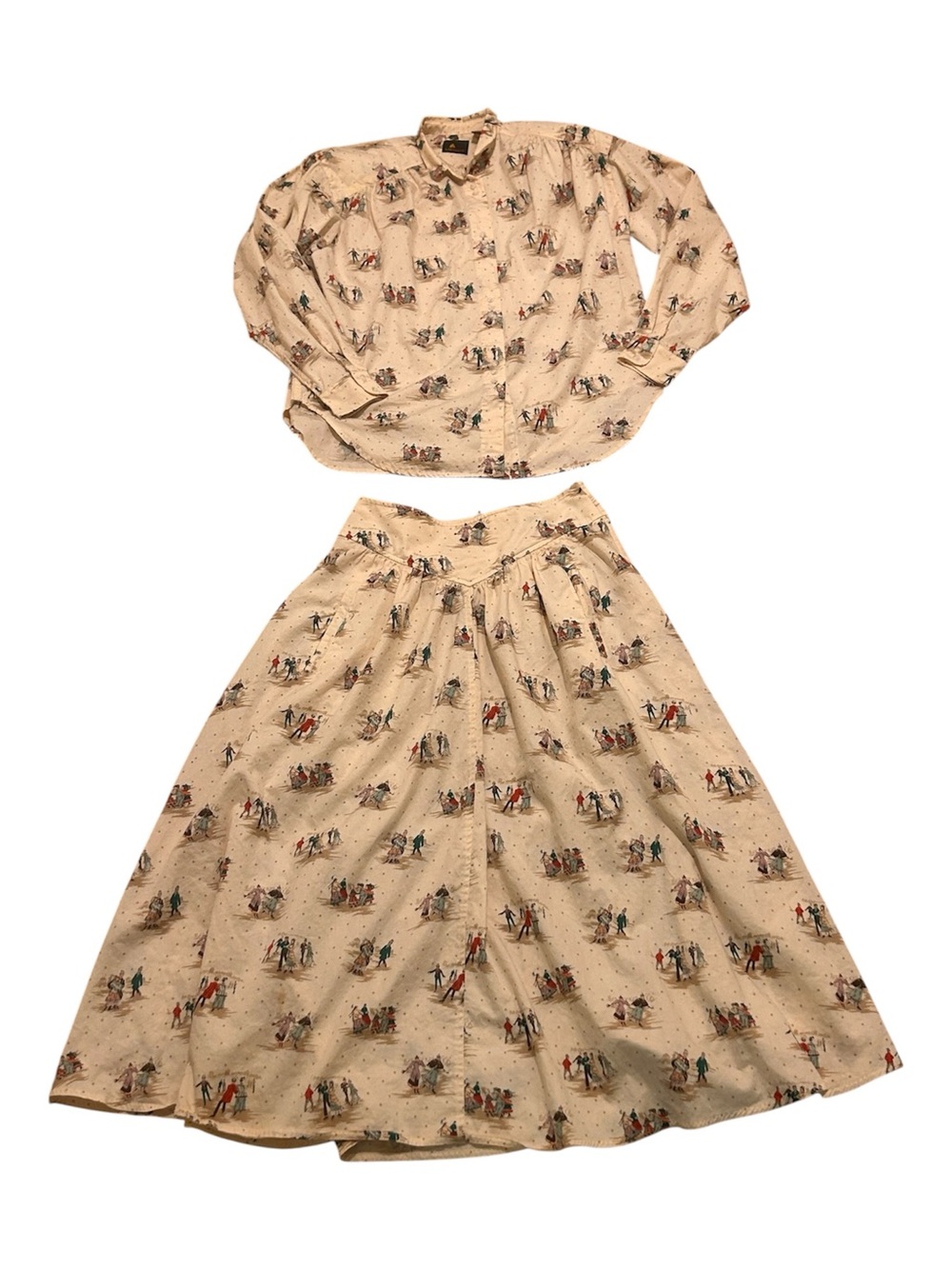 Cream Printed Two-Piece Skirt Set